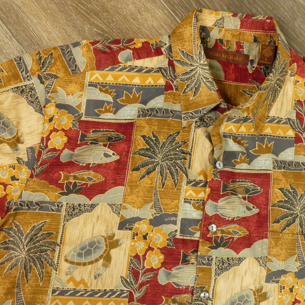 Tori Richard Men's Large Hawaiian Button‎ Down Turtle Beach Shirt Cotton Lawn